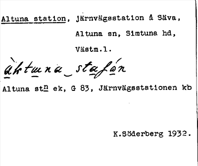 Bild på arkivkortet för arkivposten Altuna station