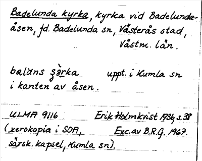 Bild på arkivkortet för arkivposten Badelunda kyrka