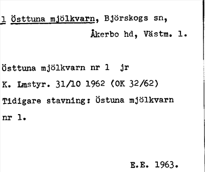 Bild på arkivkortet för arkivposten Östtuna mjölkvarn
