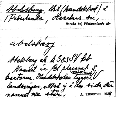 Bild på arkivkortet för arkivposten Abelsberg