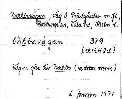 Bild på arkivkortet för arkivposten Bockbovägen