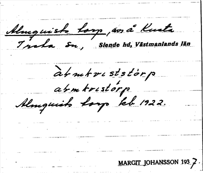 Bild på arkivkortet för arkivposten Almquists torp