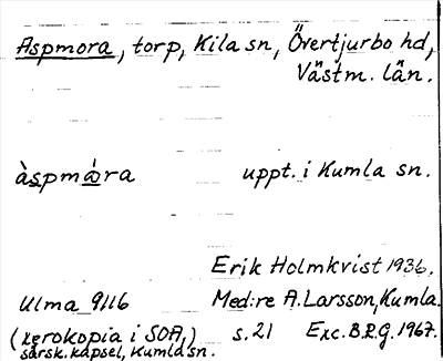 Bild på arkivkortet för arkivposten Aspmora