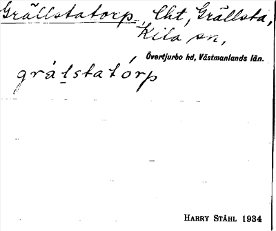 Bild på arkivkortet för arkivposten Grällstatorp