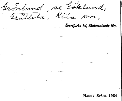 Bild på arkivkortet för arkivposten Grönlund, se Göklund