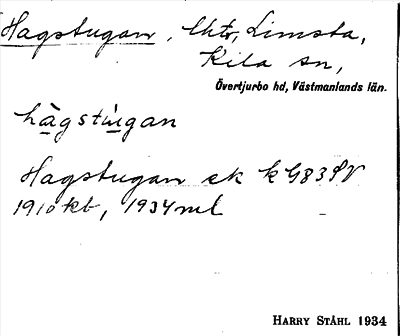 Bild på arkivkortet för arkivposten Hagstugan