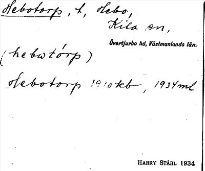 Bild på arkivkortet för arkivposten Hebotorp