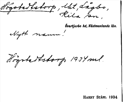 Bild på arkivkortet för arkivposten Högstedtstorp