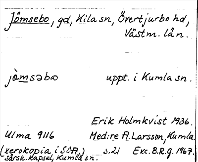 Bild på arkivkortet för arkivposten Jömsebo
