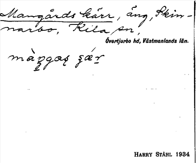 Bild på arkivkortet för arkivposten Mangårds kärr