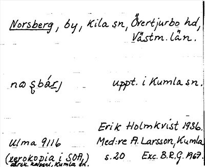 Bild på arkivkortet för arkivposten Norsberg