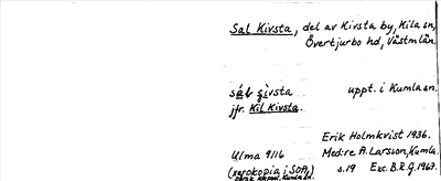 Bild på arkivkortet för arkivposten Sal Kivsta