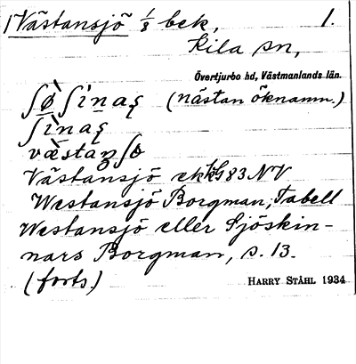 Bild på arkivkortet för arkivposten Västansjö