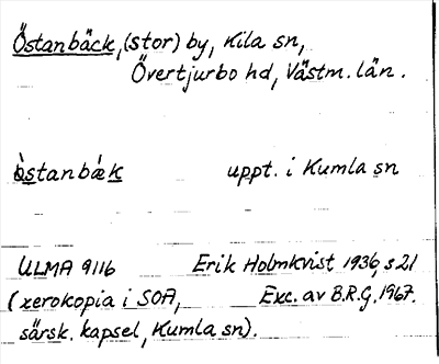 Bild på arkivkortet för arkivposten Östanbäck