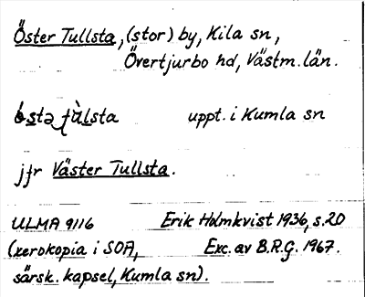 Bild på arkivkortet för arkivposten Öster Tullsta