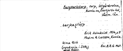 Bild på arkivkortet för arkivposten Bergkarlstorp