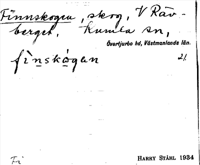 Bild på arkivkortet för arkivposten Finnskogen
