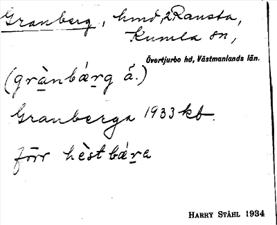 Bild på arkivkortet för arkivposten Granberg