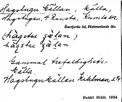 Bild på arkivkortet för arkivposten Hagstugu källan