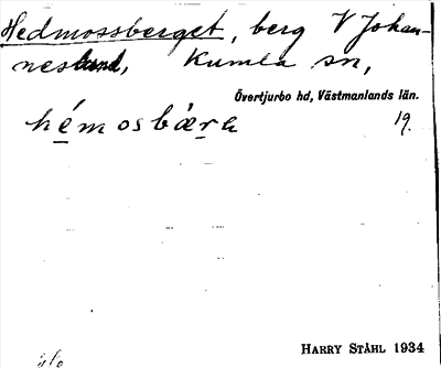 Bild på arkivkortet för arkivposten Hedmossberget