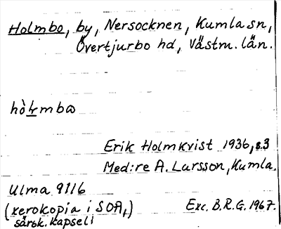 Bild på arkivkortet för arkivposten Holmbo