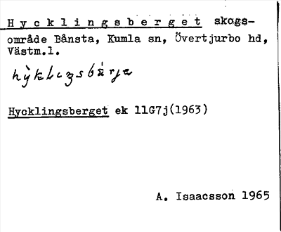 Bild på arkivkortet för arkivposten Hycklingsberget