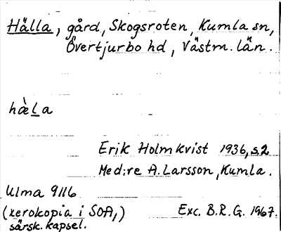 Bild på arkivkortet för arkivposten Hälla
