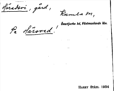 Bild på arkivkortet för arkivposten Häradsvi, se Härsved