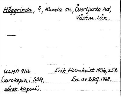Bild på arkivkortet för arkivposten Höggrinda