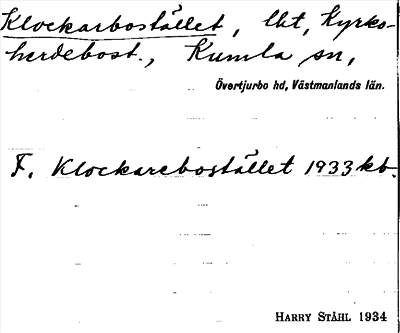 Bild på arkivkortet för arkivposten Klockarbostället