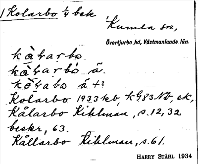 Bild på arkivkortet för arkivposten Kolarbo