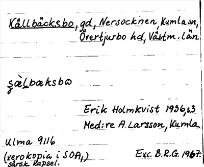 Bild på arkivkortet för arkivposten Källbäcksbo