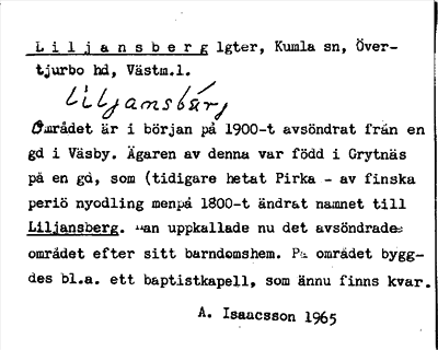 Bild på arkivkortet för arkivposten Liljansberg