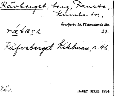 Bild på arkivkortet för arkivposten Rävberget