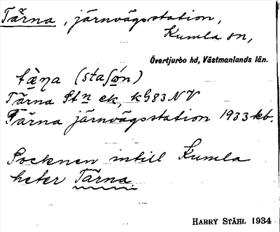 Bild på arkivkortet för arkivposten Tärna