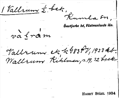 Bild på arkivkortet för arkivposten Vallrum