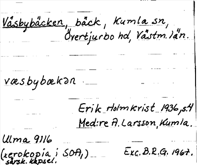 Bild på arkivkortet för arkivposten Väsbybäcken