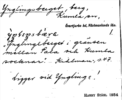 Bild på arkivkortet för arkivposten Ynglingsberget