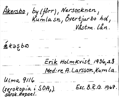 Bild på arkivkortet för arkivposten Åkersbo