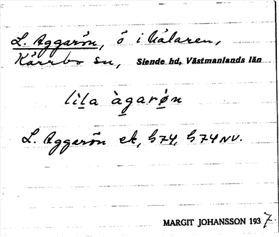 Bild på arkivkortet för arkivposten Aggarön, L.