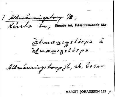 Bild på arkivkortet för arkivposten Allmänningstorp