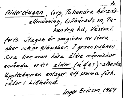 Bild på arkivkortet för arkivposten Alderstugan
