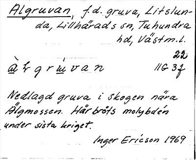Bild på arkivkortet för arkivposten Algruvan