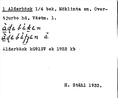 Bild på arkivkortet för arkivposten Alderbäck