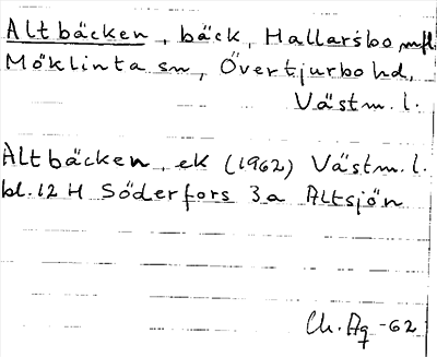 Bild på arkivkortet för arkivposten Altbäcken