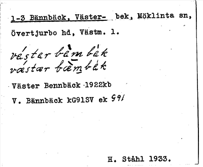 Bild på arkivkortet för arkivposten Bännbäck, Väster-
