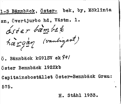 Bild på arkivkortet för arkivposten Bännbäck, Öster-