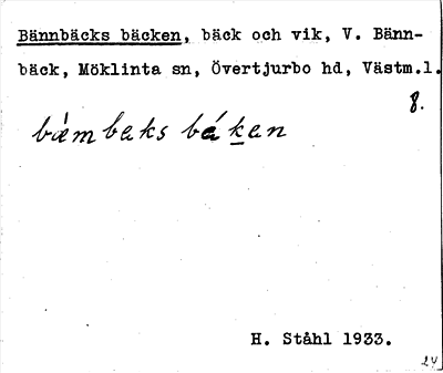 Bild på arkivkortet för arkivposten Bännbäcks bäcken