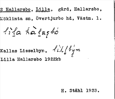Bild på arkivkortet för arkivposten Hallarsbo, Lilla