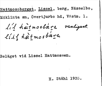 Bild på arkivkortet för arkivposten Hattmossberget, Lissel